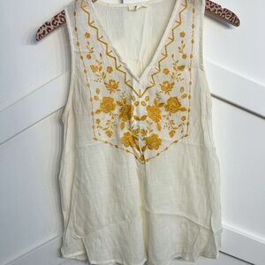 Mine White and Yellow Embroidered Blouse